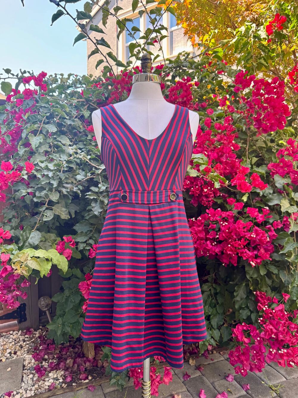 Retro Monteau Los Angeles Red Navy Striped Dress | US 10 | Excellent Condition